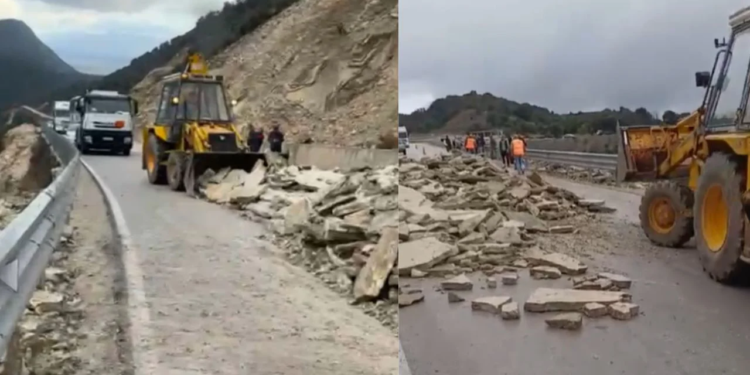 Rënia e gurëve nga faqja e malit bllokuan aksin rrugor Kuç-Qeparo, nis hapja e rrugës
