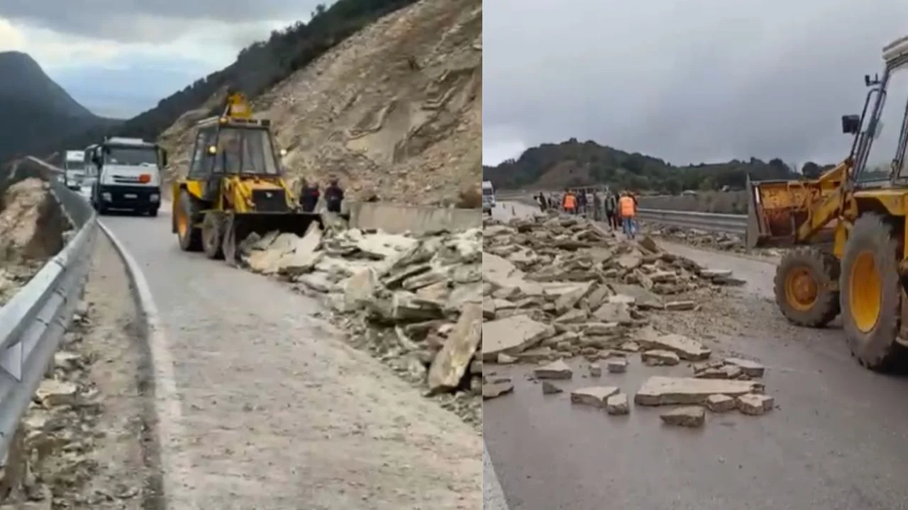Rënia e gurëve nga faqja e malit bllokuan aksin rrugor Kuç-Qeparo, nis hapja e rrugës