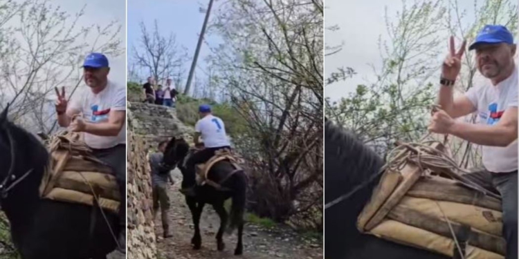 Video/ Pas incidentit të dhunshëm në Dibër, Xhelal Mziu del dhe kërkon votat mbi kalë