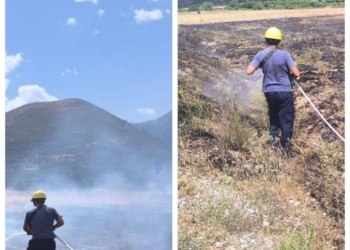 Zjarr në Kardhiq, digjen 3 dynym me bimësi të thatë, shmanget përhapja drejt banesave