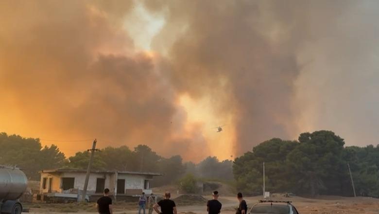 Pamje apokaliptike nga Vlora, helikopteri lufton me flakët në pyllin e Poros