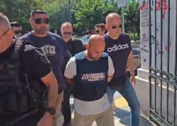 Video/ Vrau gruan shqiptare në sy të 4 fëmijëve,, momenti kur 40-vjeçari mbërrin në gjykatë me kokën