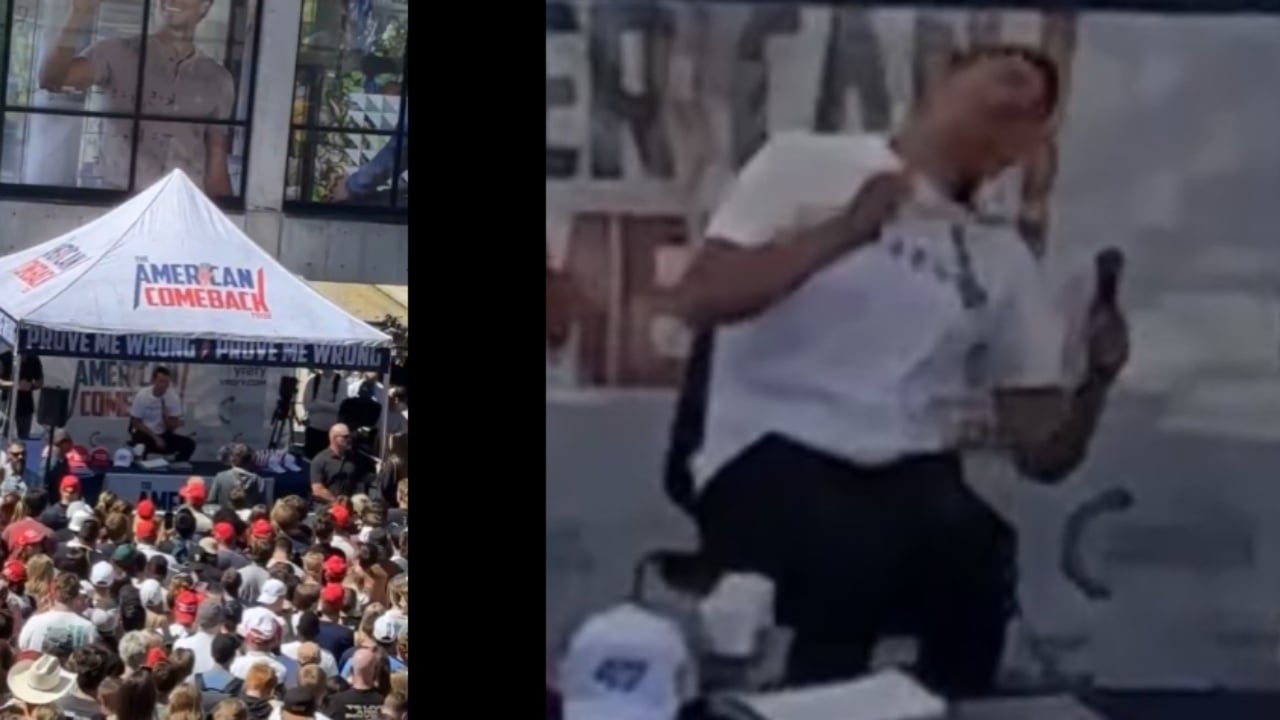 Pamje të rënda, publikohet në rrjetet sociale momenti kur aktivisti dhe aleati i Trump qëllohet në qafë