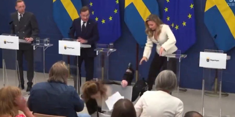 VIDEO / E frikshme, ministrja përplaset në tokë gjatë konferencë për shtyp