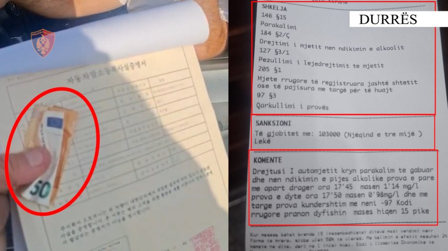 Tentuan të korruptonin policët që të shmangnin testin e alkoolit, e pësojnë shoferët në Durrës
