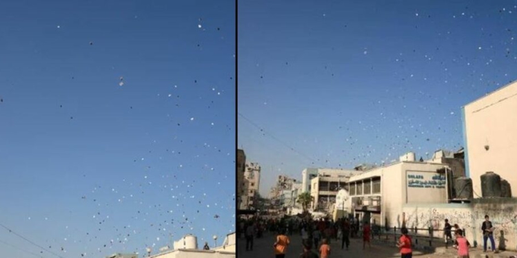 Shpresë dhe frikë në duar të vogla, fëmijët në Gaza vrapojnë për të kapur fletushkat e Izraelit