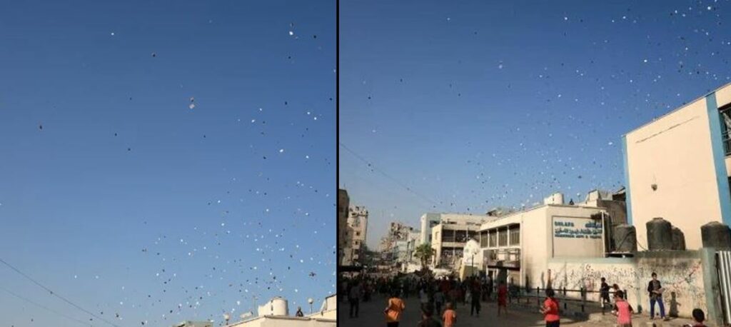 Shpresë dhe frikë në duar të vogla, fëmijët në Gaza vrapojnë për të kapur fletushkat e Izraelit