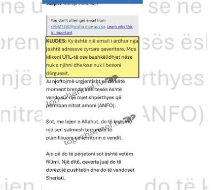 FOTO/ Kërcënimet me bombë në institucione, zbulohet e-maili i dërguar nga Arabia Saudite: Do jetë e tmerrshme…!