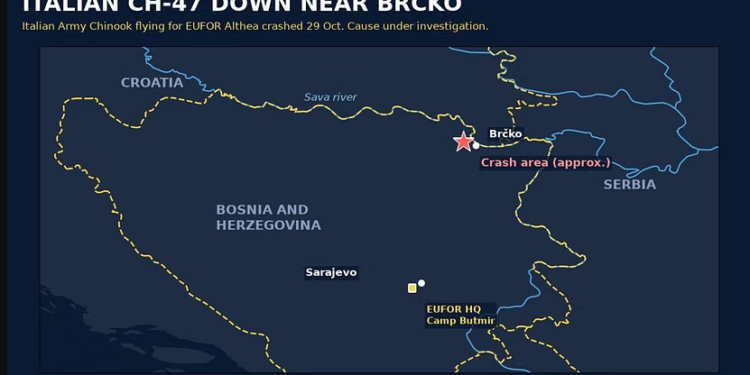 Rrëzimi i helikopterit italian në Bosnje, shkak dyshohet një defekt teknik, një nga helikat mund të jetë bllokuar